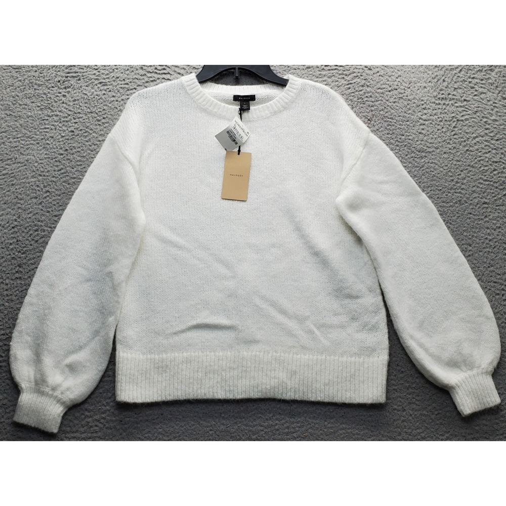 Halogen Sweater Womens Small White Cozy Warm Knit Long Sleeve Crew Neck Pullover